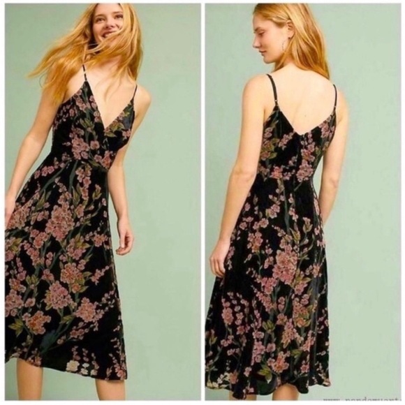 Anthropologie Eri + Ali Floral Velvet Burnout Slip Dress - Picture 1 of 5